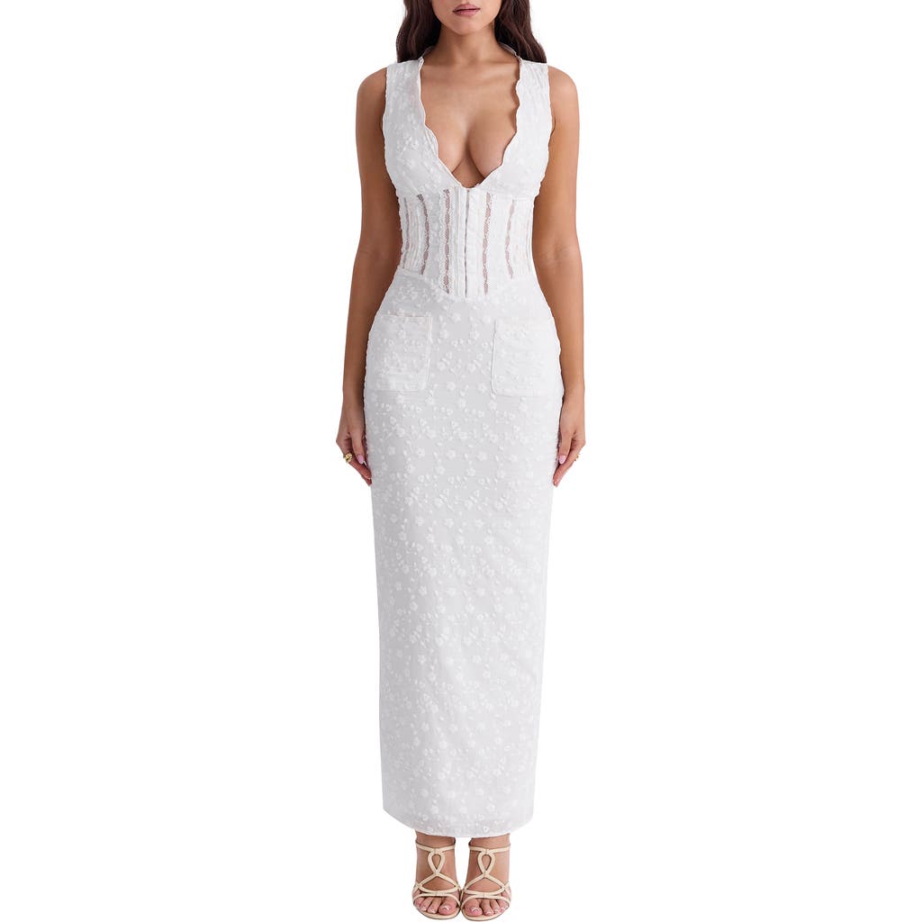 House Of Cb Sophina Embroidered Plunge Neck Bustier Dress In White