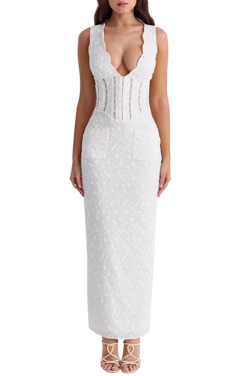 HOUSE OF CB Sophina Embroidered Plunge Neck Bustier Dress White at Nordstrom,