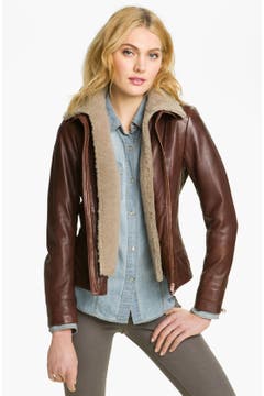 Ted Baker London Leather Jacket with Genuine Shearling Collar | Nordstrom