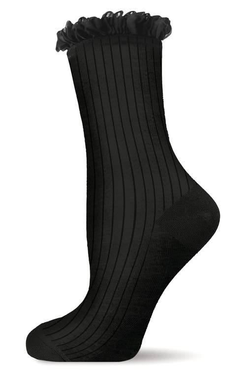 Shop Memoi Rib Ruffle Cuff Crew Socks In Black