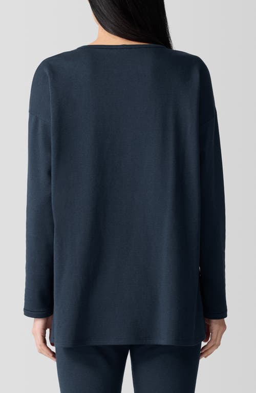 Shop Eileen Fisher Crewneck Long Sleeve Longline Top In Deep Adriatic