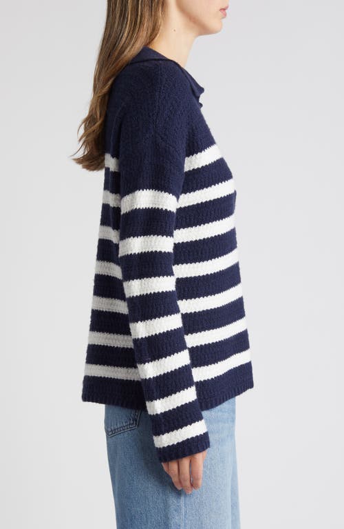 Shop Caslonr Caslon(r) Stripe Textured Polo Sweater In Navy Blazer- White Stripe