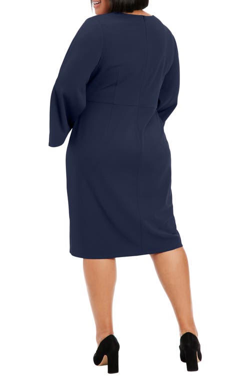 London Times Flare Sleeve Twist Waist Midi Dress In Navy