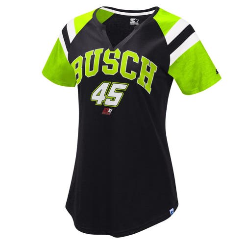 Women's Starter Black/Green Kurt Busch Game On Notch V-Neck T-Shirt