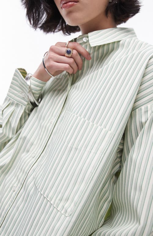 Topshop Oversize Stripe Cotton Button-up Shirt In Green Multi