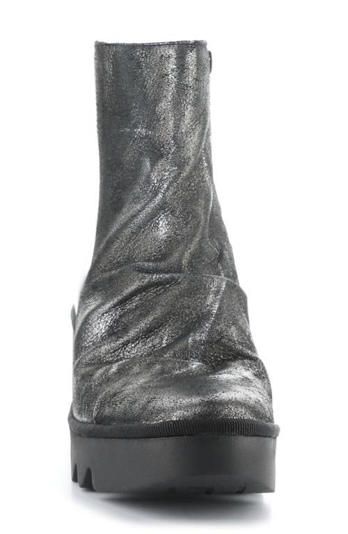 Shop Fly London Baan Platform Wedge Bootie In 006 Silver/black Dk