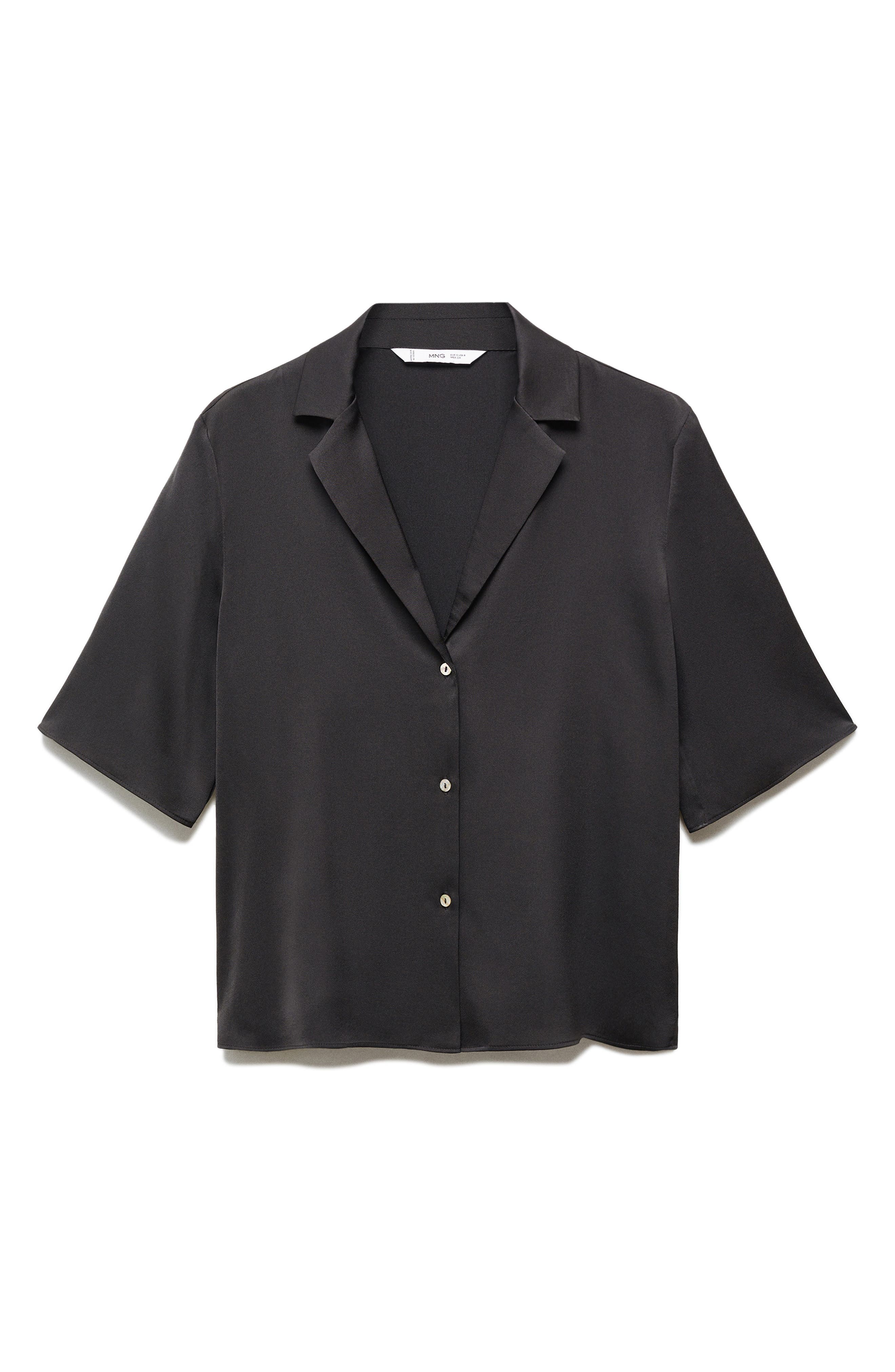 Mango Satin Camp Shirt In Black