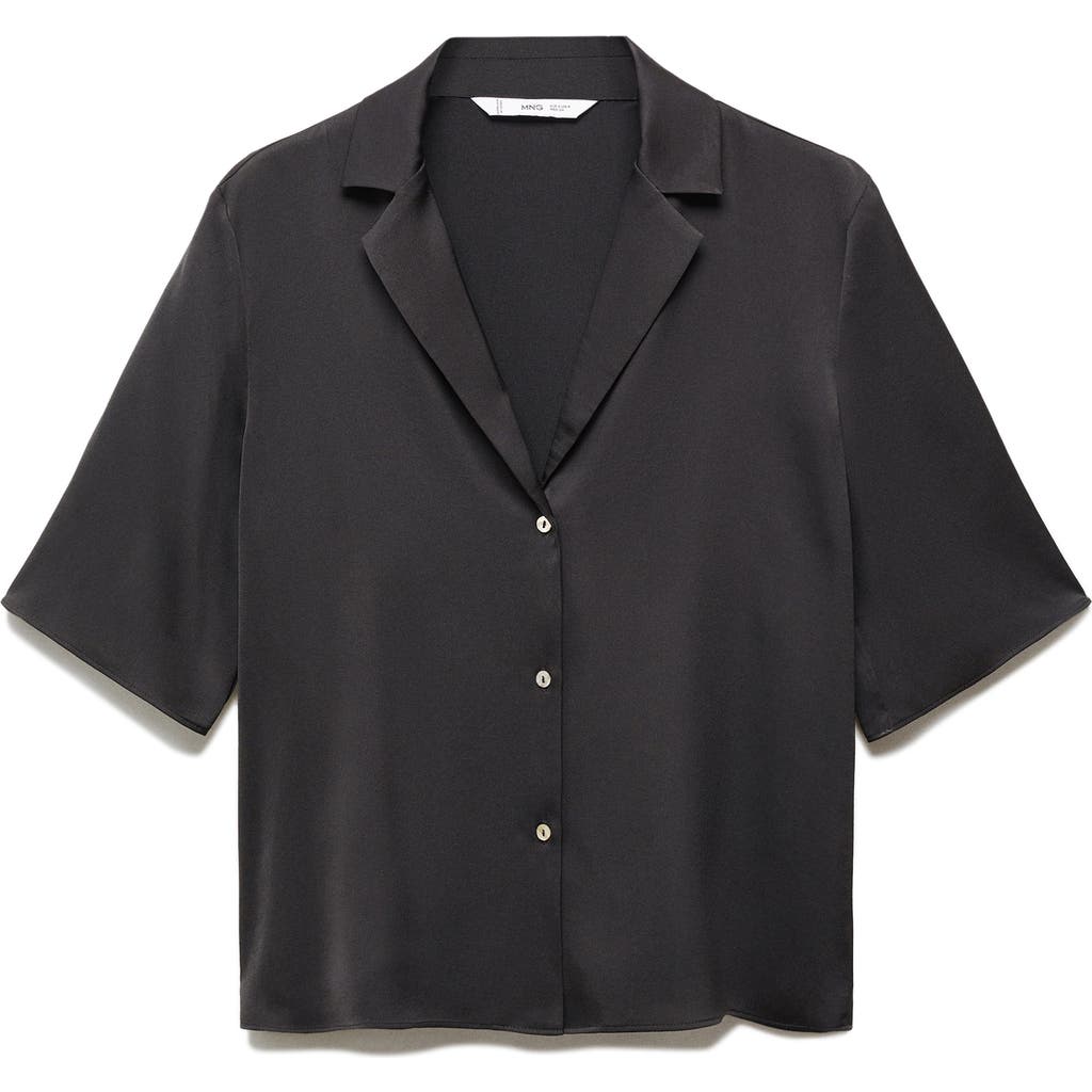 Mango Satin Camp Shirt In Black