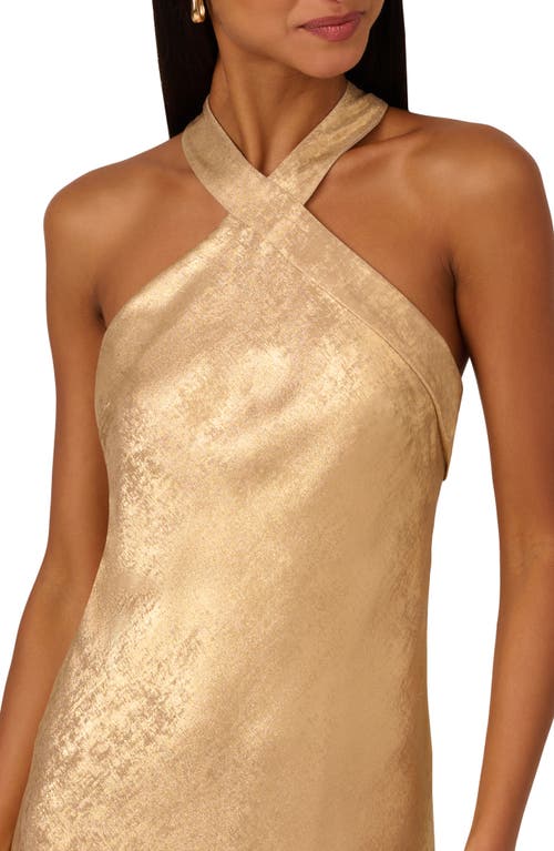 Shop Adrianna Papell Foiled Trumpet Gown In Light Gold