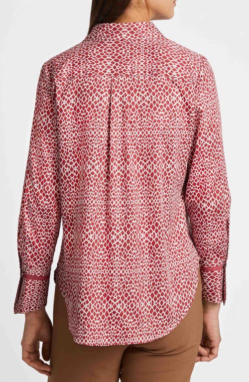 Shop Foxcroft Iris Abstract Print Cotton Sateen Button-up Shirt In Ruby Red