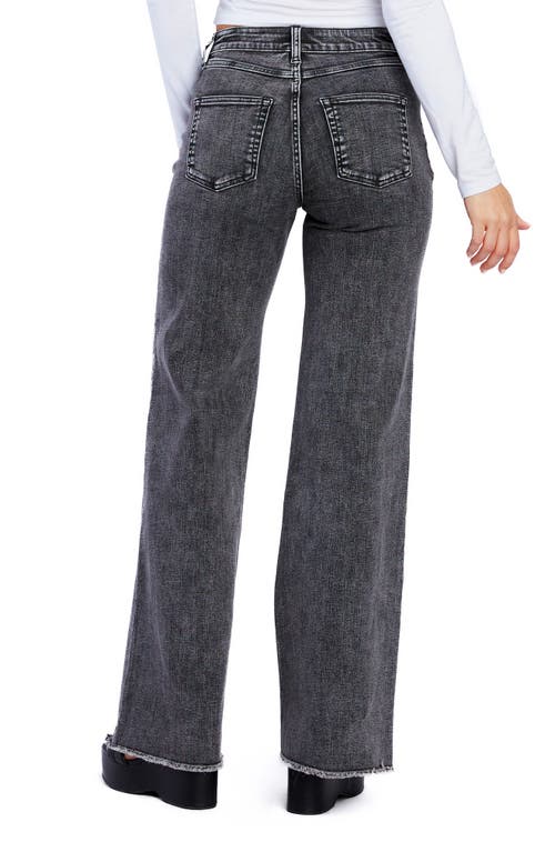 Hint Of Blu Happy Shaggy High Waist Raw Hem Wide Leg Jeans In Stormy Grey