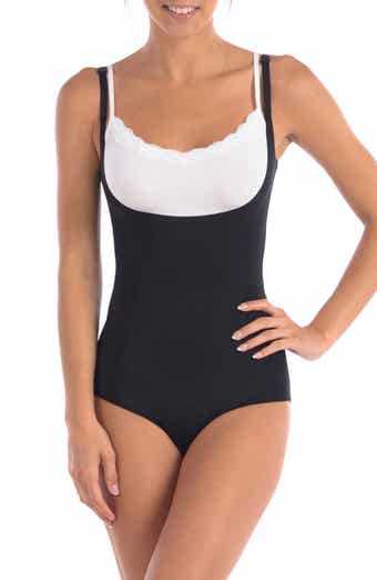 Wear Your Own Bra Bodysuit Shaper with Targeted Double Front Panel Nude