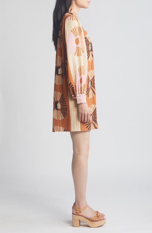 Shop Ciebon Elaine Long Sleeve Shift Dress In Brown Multi