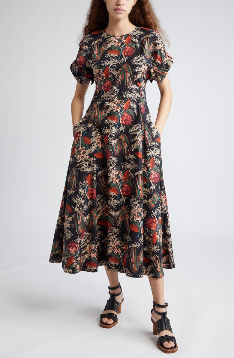 Ulla Johnson Devon Floral Cotton Midi Dress, Main, color,