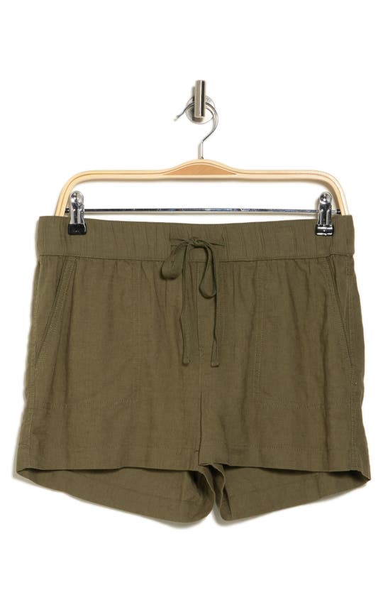Shop Caslon Drawstring Linen Blend Shorts In Olive Burnt