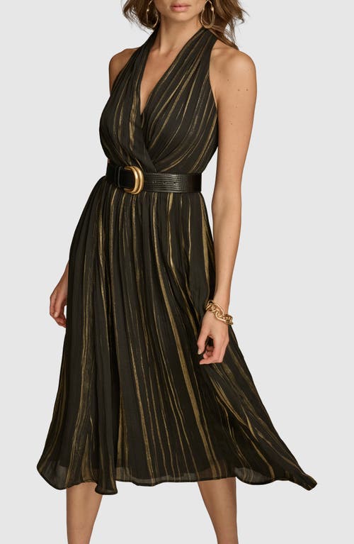 DONNA KARAN DONNA KARAN NEW YORK METALLIC BELTED MIDI DRESS