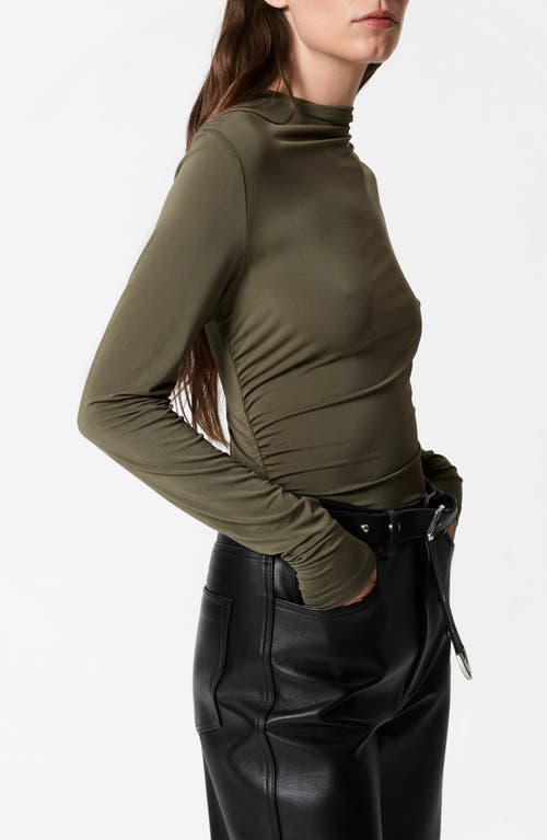 Shop & Other Stories Drape Asymmetric Funnel Neck Top In Khaki Green Dark