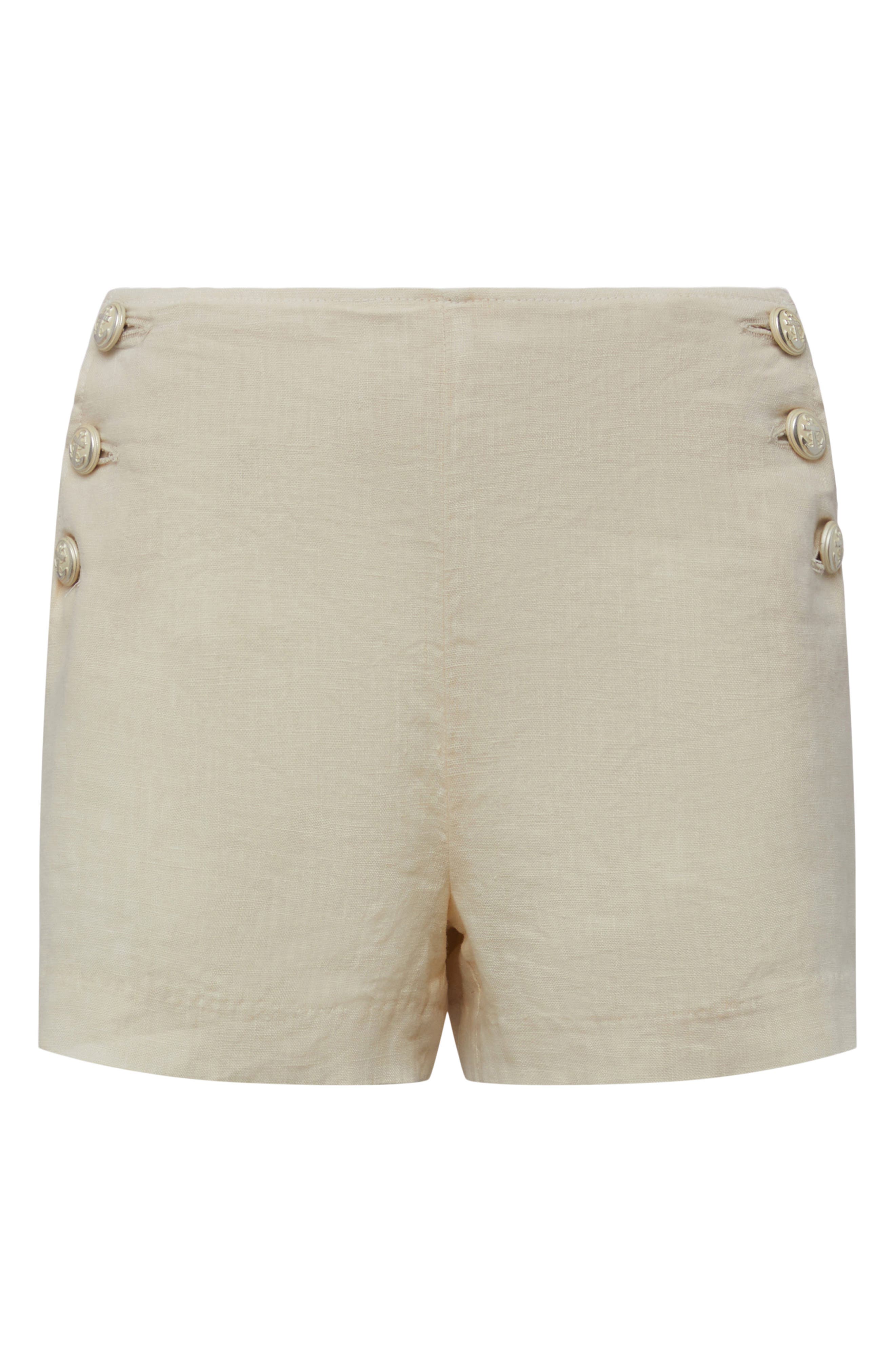 L'AGENCE Jude High Waist Linen Sailor Shorts in Oat