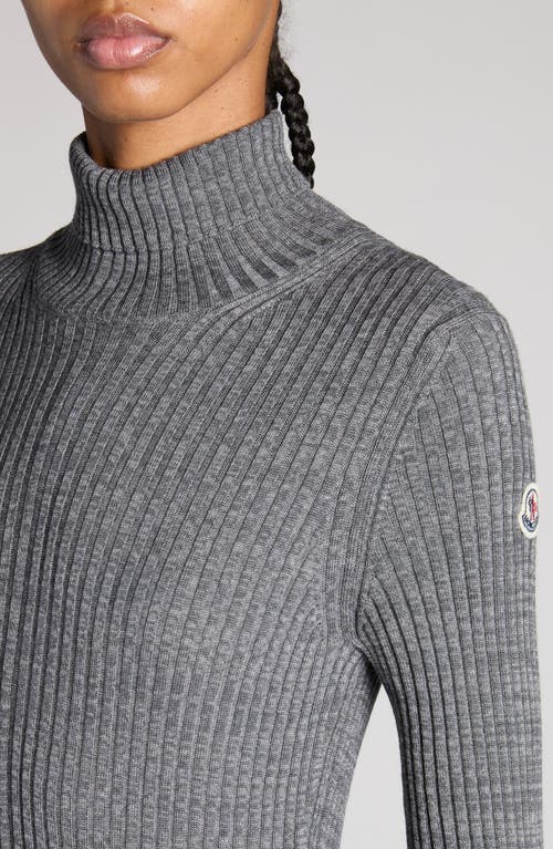 Shop Moncler Rib Long Sleeve Turtleneck Sweater Dress In Light Grey