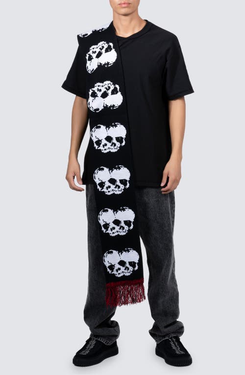 PLEASURES PLEASURES SKULL GRAPHIC FRINGED SCARF 