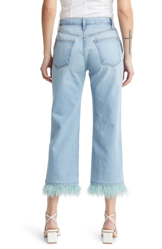 Shop Frame Le Jane Faux Feather Hem High Waist Ankle Wide Leg Jeans In Legacy Clean