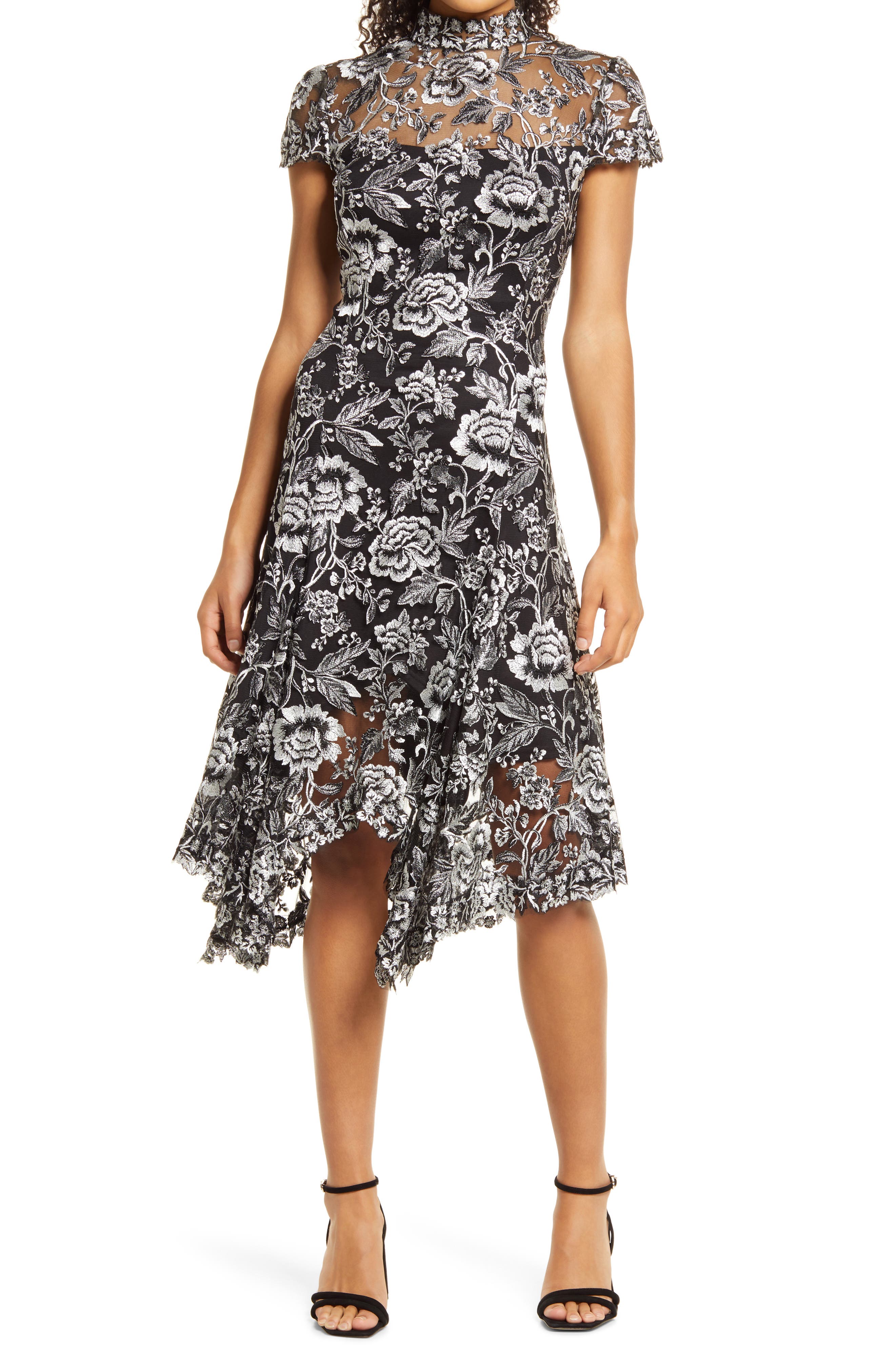 tadashi shoji embroidered lace sheath dress