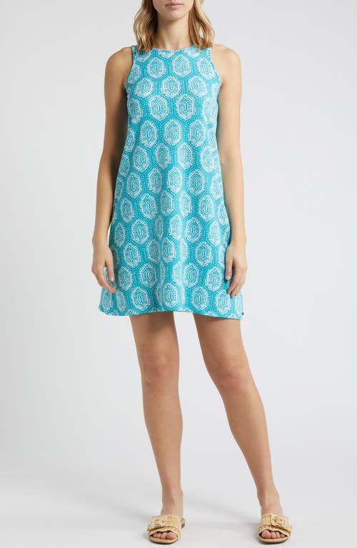 Bella Batik Print Stretch Cotton Blend Dress in Turquoise