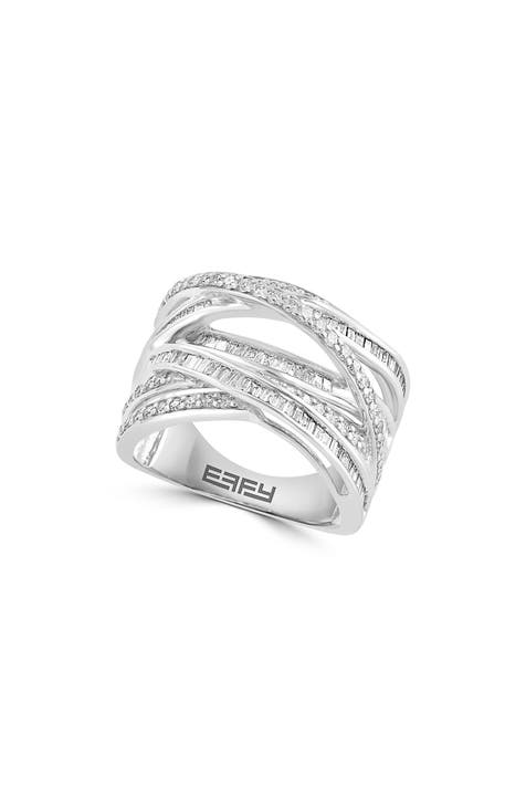 Sterling Silver Diamond Crossover Ring - 1.12 ctw