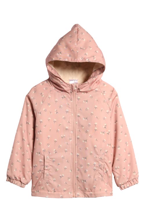 Shop Tiny Tribe Kids' Floral Fleece Lined Hooded Windbreaker Jacket In Pink