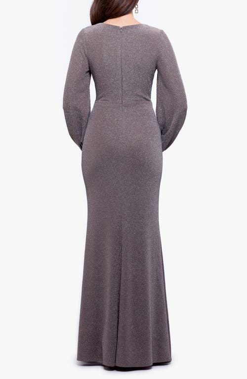 BETSY & ADAM BETSY & ADAM METALLIC KNIT LONG SLEEVE GOWN 