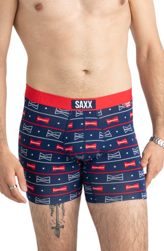 Saxx Vibe Super Soft 2-pack Slim Fit Boxer Briefs In Starry Stripe/ Premium Red