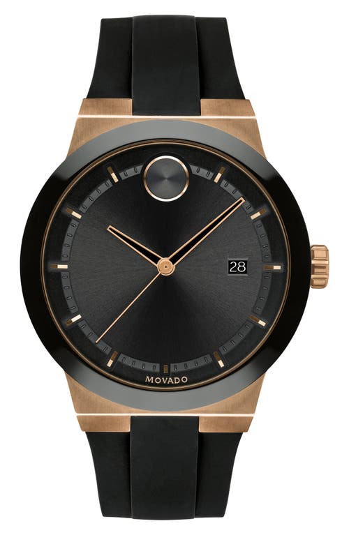Movado Bold Fusion Silicone Strap Watch, 42mm In Black/rose Gold