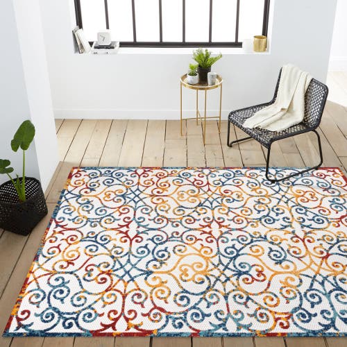 Jonathan Y Atrani Scroll Trellis Indoor/outdoor Area Rug In Cream/blue/red