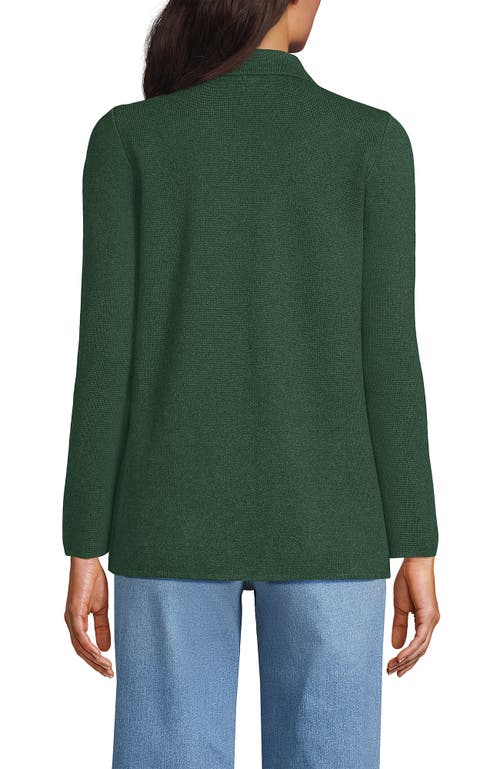 Shop Lands' End Fine Gauge Cotton Button Front Blazer Sweater In Deep Estate Green Heather