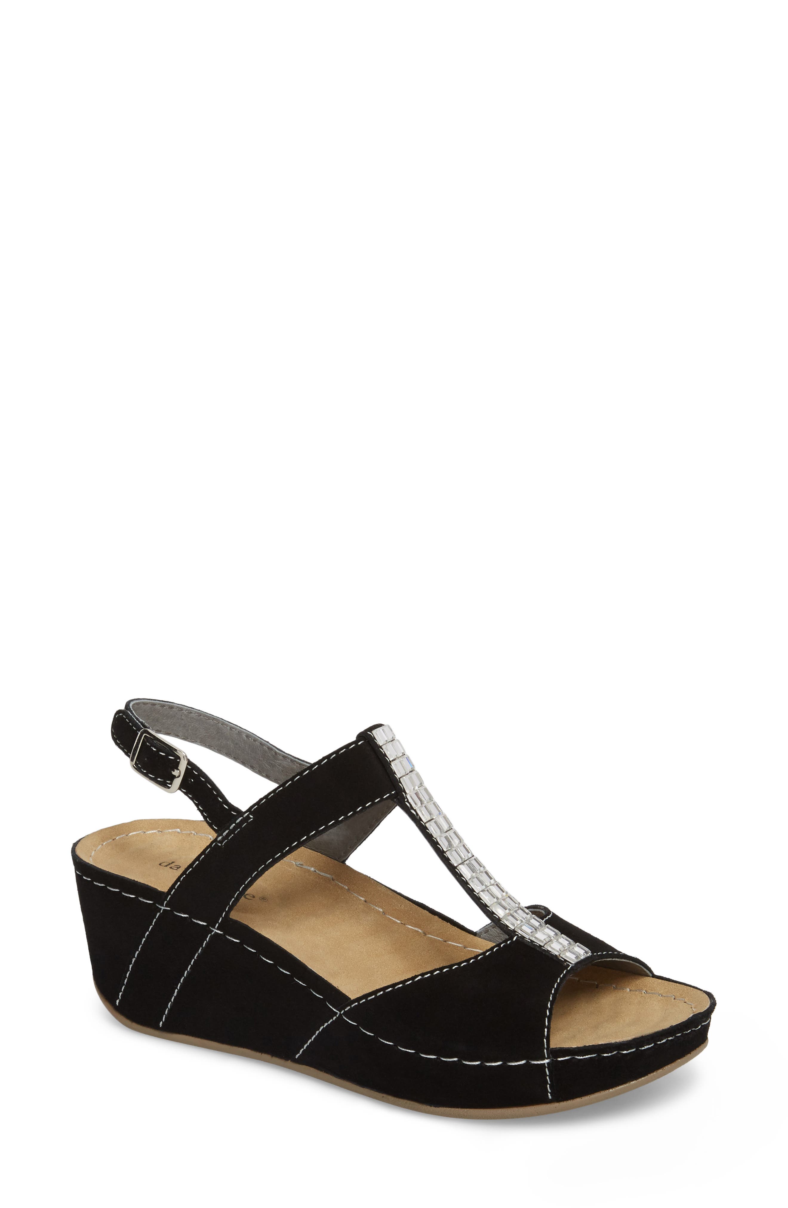 David Tate Bubbly Embellished T-Strap Wedge Sandal, Black