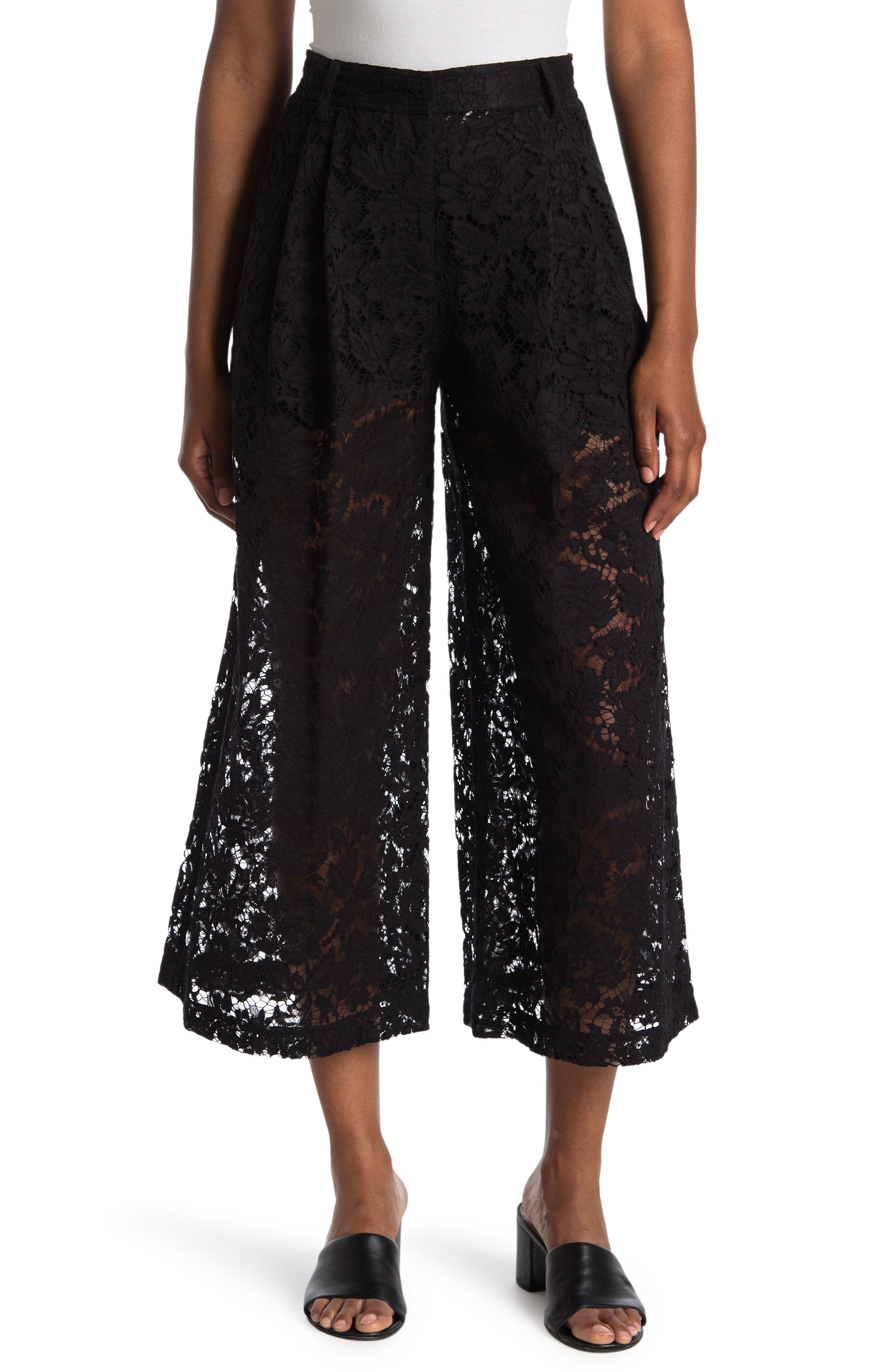 Valentino High Waisted Floral Lace Culotte Pants In Nero