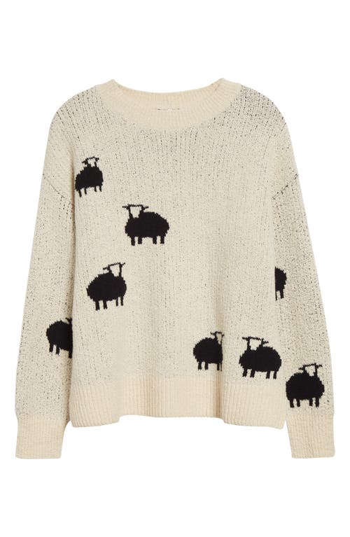 Shop Margaret O'leary Sheep Cotton Blend Crewneck Sweater In Ivory/black