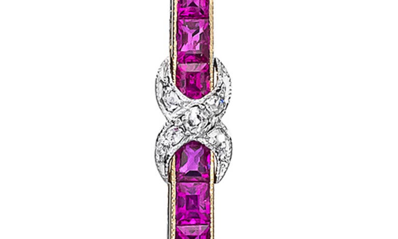 Shop Mindi Mond Ruby & Diamond Crisscross Pendant Necklace In Gold/platinum/diamond/ruby