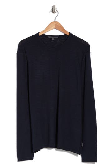 John Varvatos Cotton Slub Pullover Sweater In Navy