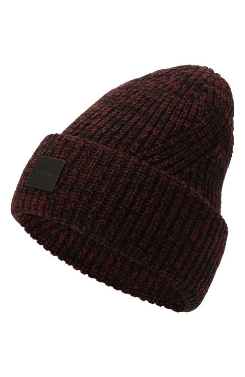 Shop Allsaints Marled Wool Blend Rib Cuff Beanie In Black/truffle Red