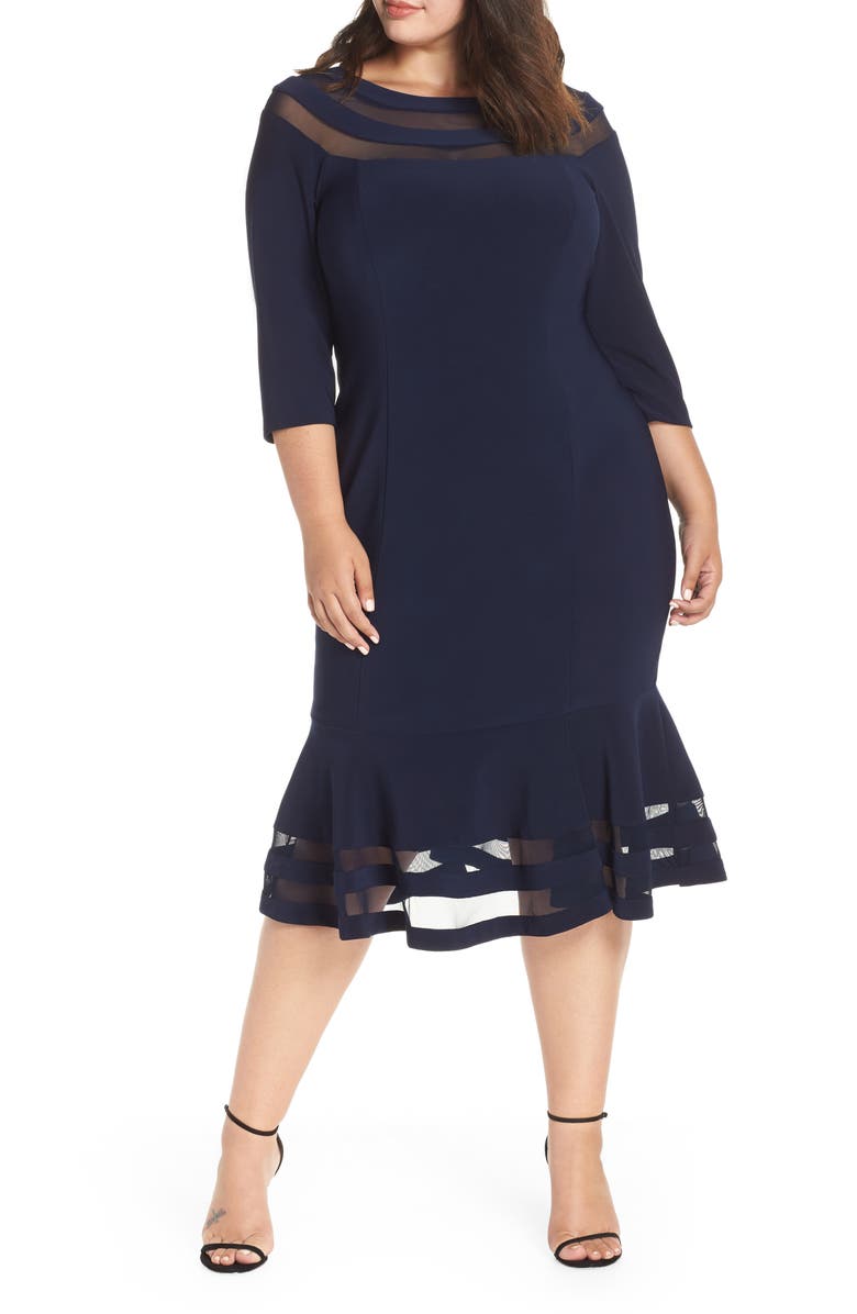 Xscape Flounce Midi Dress (Plus Size) | Nordstrom