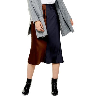 Topshop Colorblock Satin Midi Skirt, US (fits like 0-2) - Blue