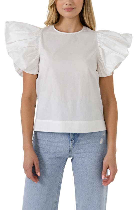 Shop English Factory Folded Ruffle Sleeve Top In White