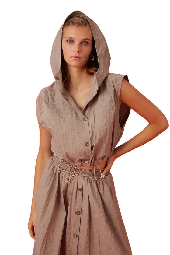 Shop Nocturne Ruffled Hooded Vest In Dark Beige