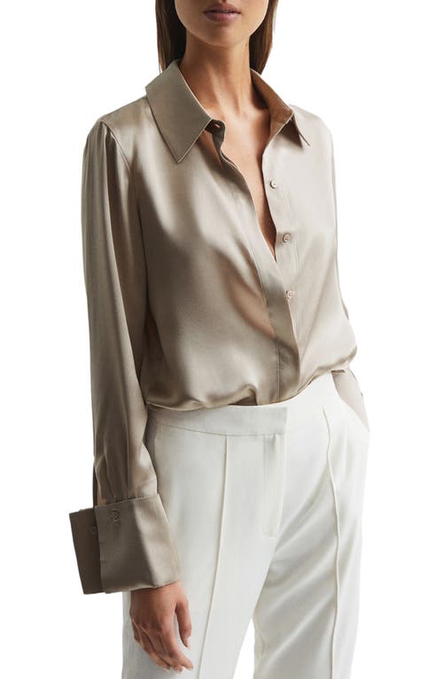 Reiss Haley Silk Button-Up Shirt in Champagne