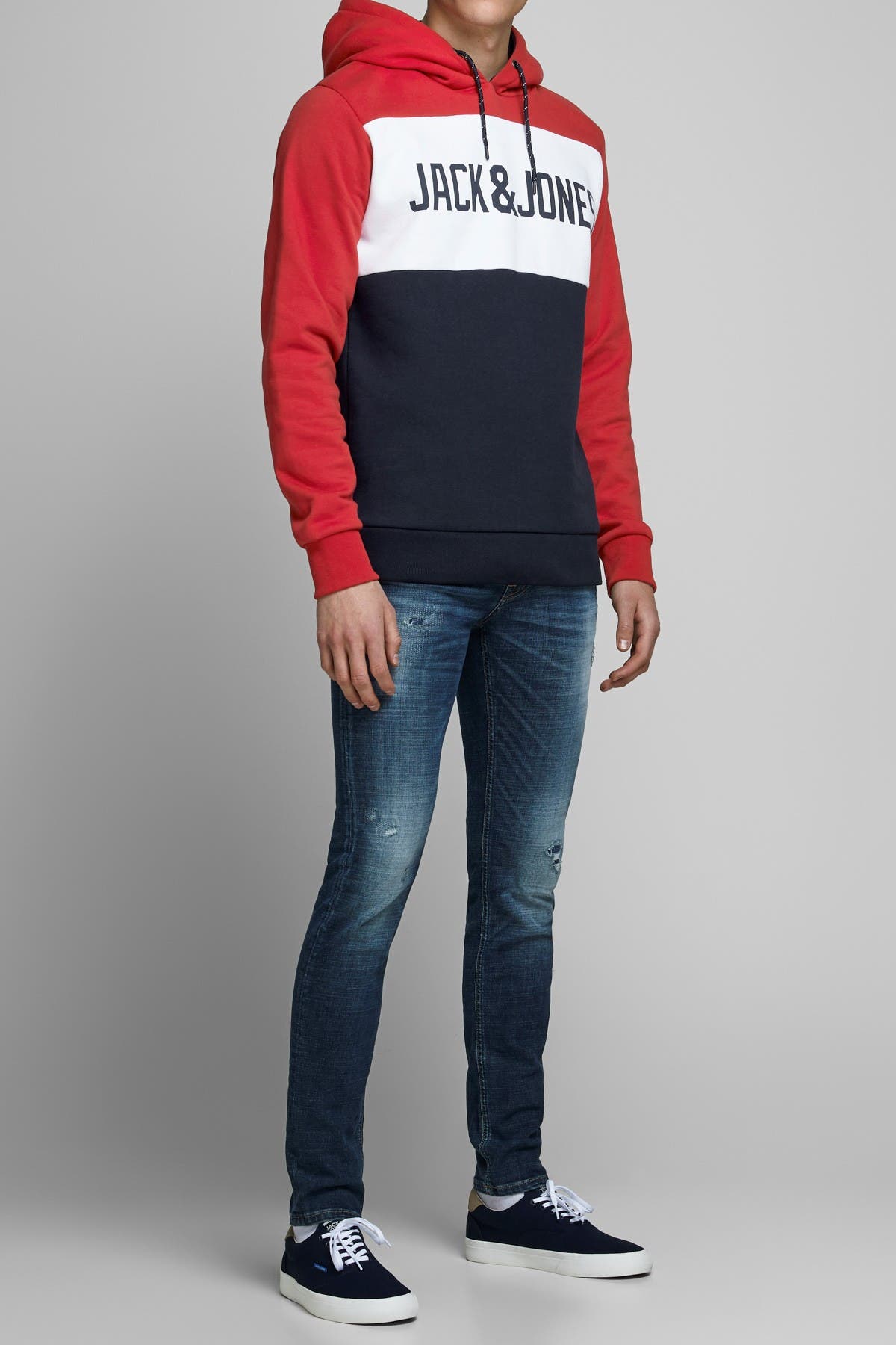 Jack & Jones Logo Colorblock Hooded Sweatshirt In Dark Red4