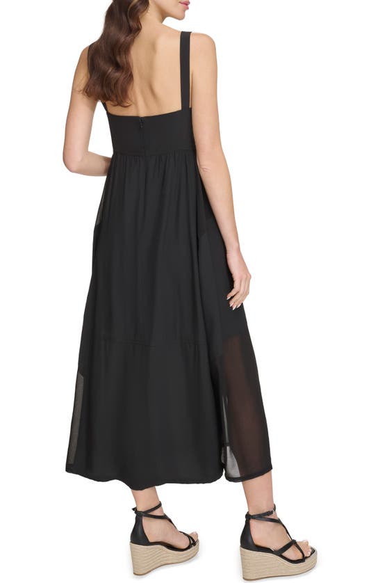 Shop Dkny Paneled Mixed Media Midi Dress In Black