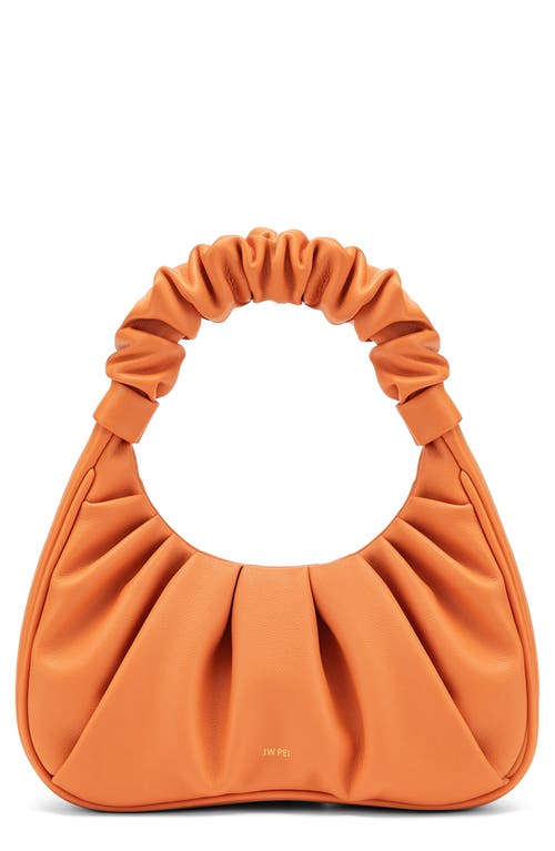 Gabbi Ruched Faux Leather Hobo Bag in Orange