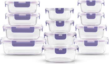 JoyJolt 24 Piece Fluted Glass Food Storage Containers with Leakproof Lids Set - Blue