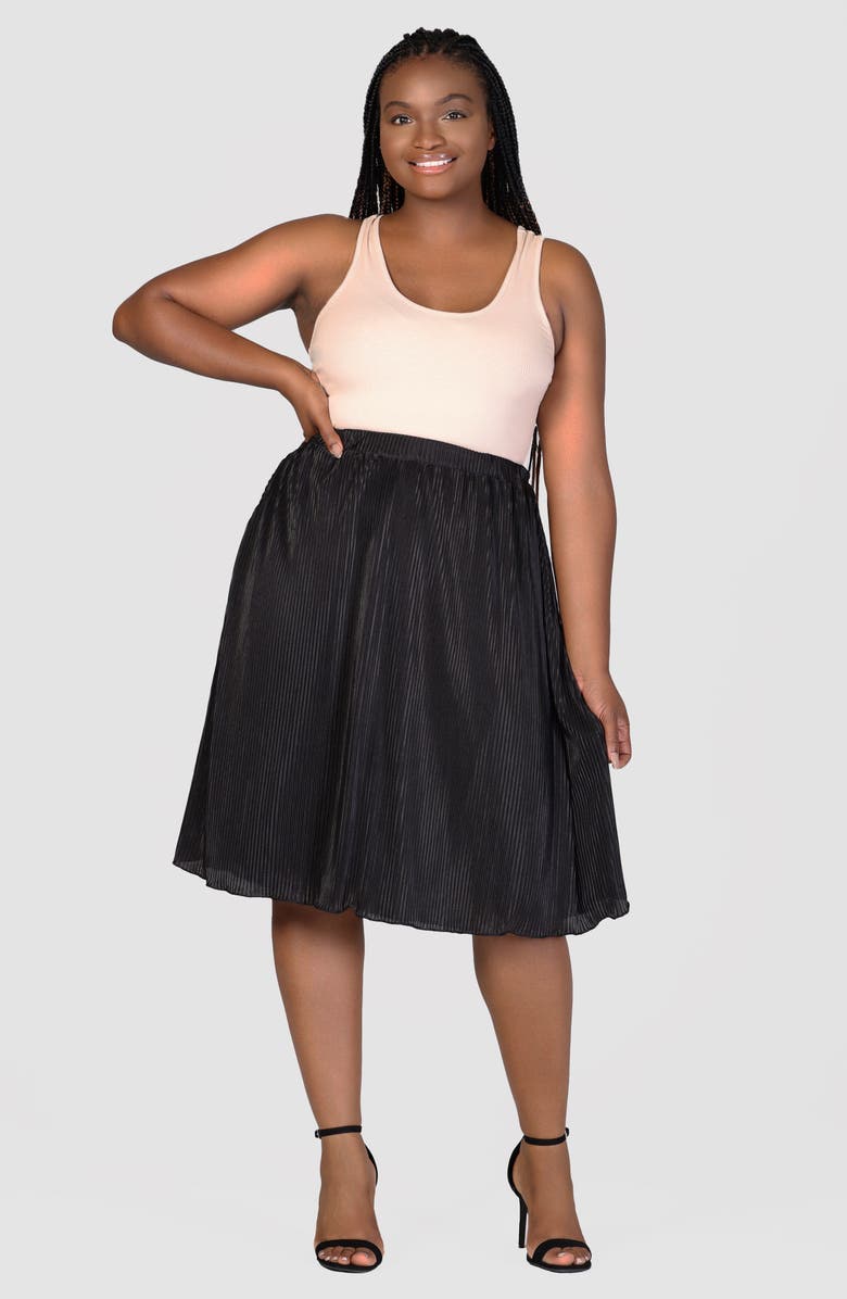 24seven Comfort Apparel Shimmery Pleated Skirt, Alternate, color, Black